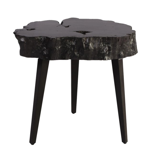 Contemporary Organic Modern Black Lychee Living Edge Accent Table For Sale - Image 3 of 10
