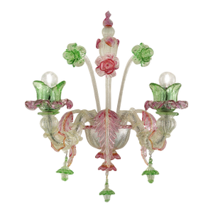Venetian Romantic Floreal "Cà Rezzonico" Murano Glass Wall Sconce With Silver Leaf