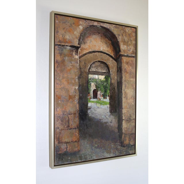 Realism Contemporary Italian Courtyard Archway Original Framed Oil Painting For Sale - Image 3 of 11