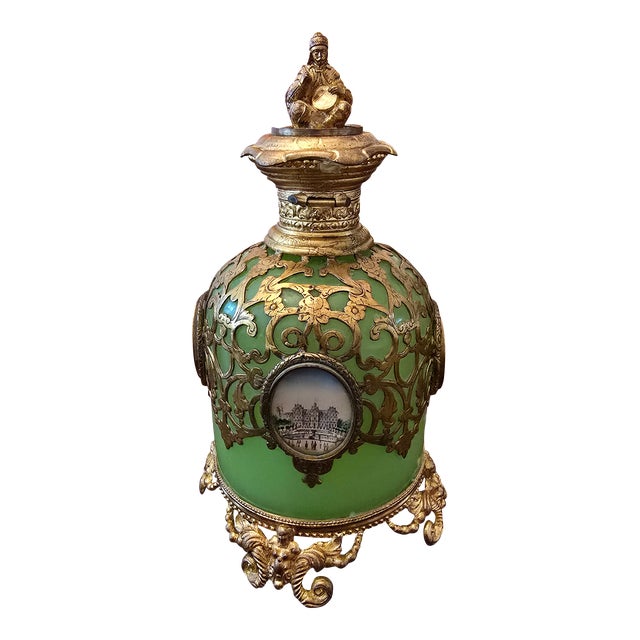 Antique Orientalist Jade Opaline Glass Perfume Bottle For Sale