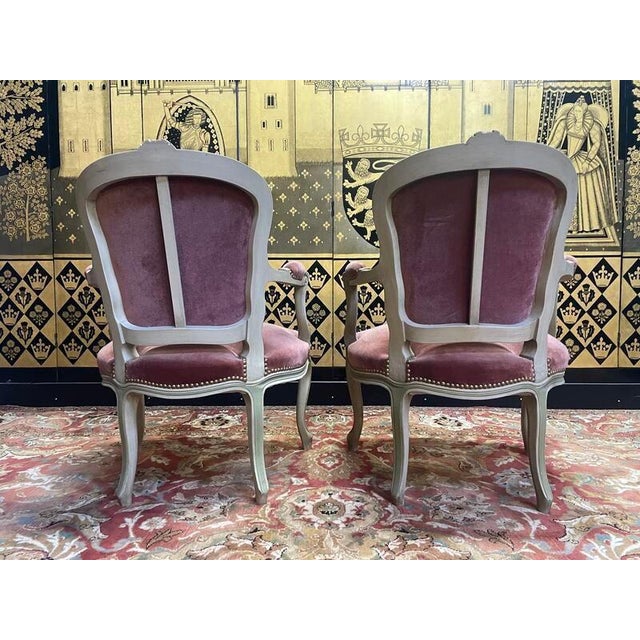 Set of Louis Xv Style Cabriolet Armchairs in Velvet For Sale - Image 3 of 6