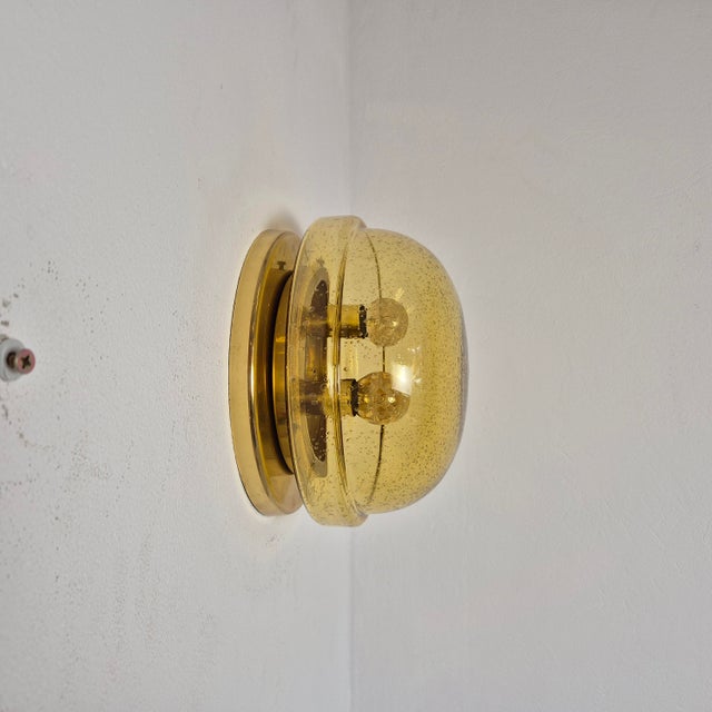 Mid-Century Modern Mid-Century Brass and Glass Flush Mount from Lampukas, Finland, 1960s For Sale - Image 3 of 14