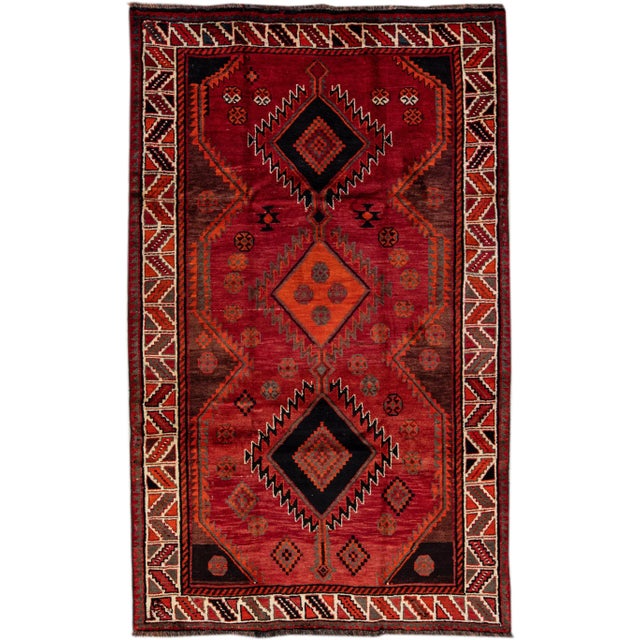 Vintage Handmade Persian Red Geometric Wool Rug 5'5" X 9'1" For Sale - Image 11 of 11