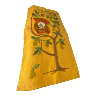 1960s Bird in Tree Unframed Crewel For Sale