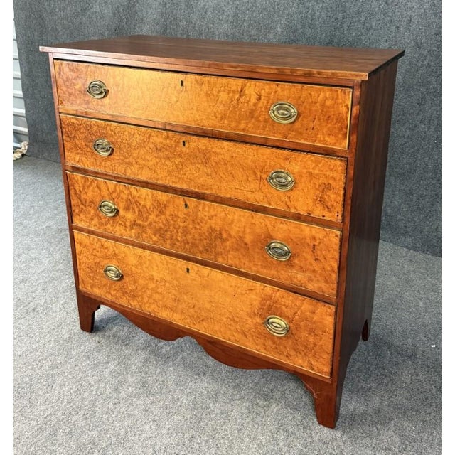 American 19th Century Burled Walnut and Cherry Four Drawer Chest For Sale - Image 3 of 13