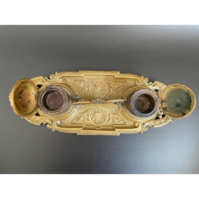 Early 20th Century Victorian Austrian Gilt Bronze Double Inkwell Desk Set For Sale - Image 5 of 12