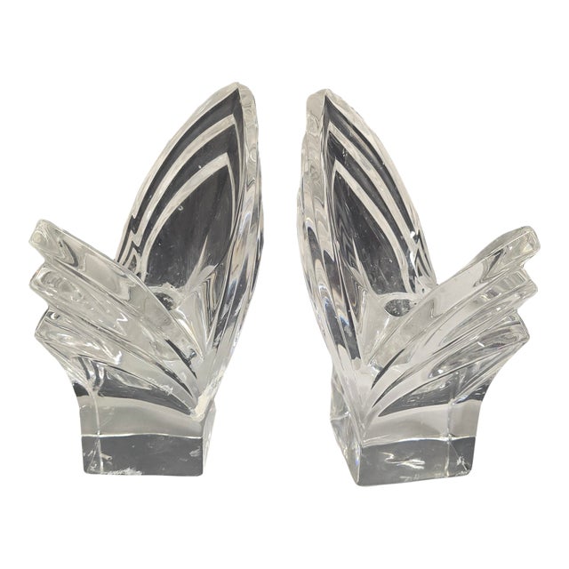 Vintage Hollywood Regency Deco Crystal Candlestick Holders a Pair For Sale