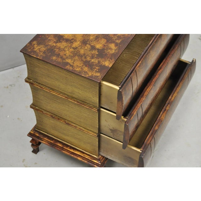 Decorator 3 Drawer Stacked Faux Book Form Italian Side Table W/ Oil Drop Finish For Sale - Image 11 of 13