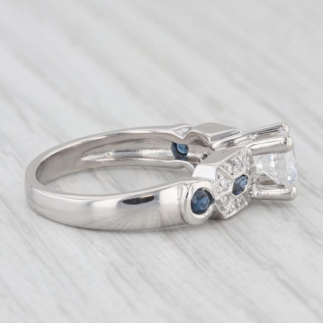 2010s Round Semi Mount Engagement Ring Platinum Diamond Sapphire Size 6.25 For Sale - Image 5 of 8