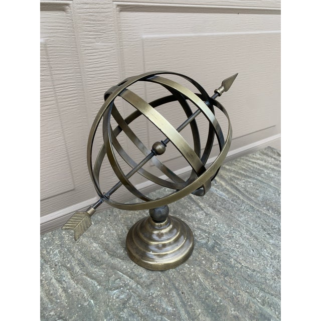 French Country Vintage Brass Armillary Sphere Sundial Garden Ornament, English Country Style For Sale - Image 3 of 10