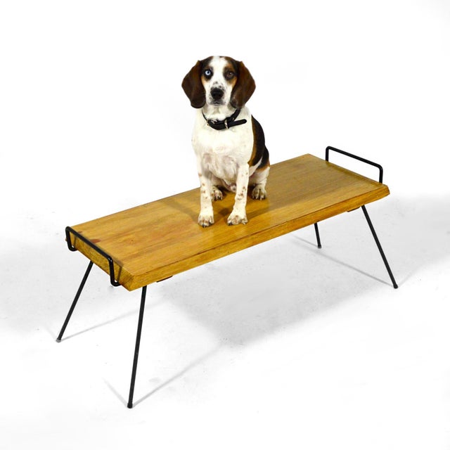 Mid-Century Wood Bench / Table with Iron Legs For Sale - Image 10 of 10