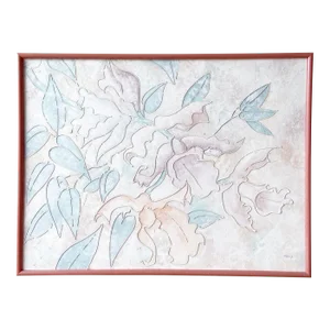 1980s Botanical Postmodern Pink and Blue Oil Painting by Richard Selix