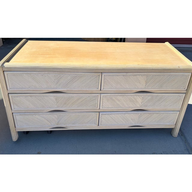 Vintage Cerused Pencil Reed 6 Drawer Dresser For Sale - Image 9 of 12