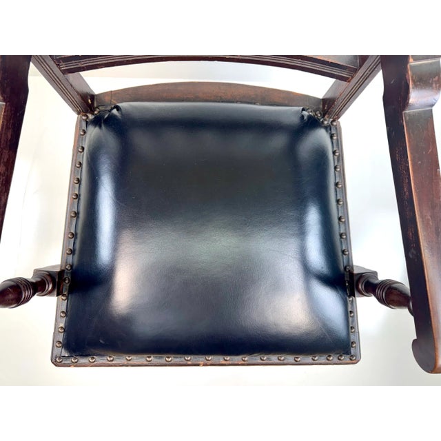 Vintage Black Leather and Wood Library Chair With Nailhead Trim For Sale - Image 9 of 16
