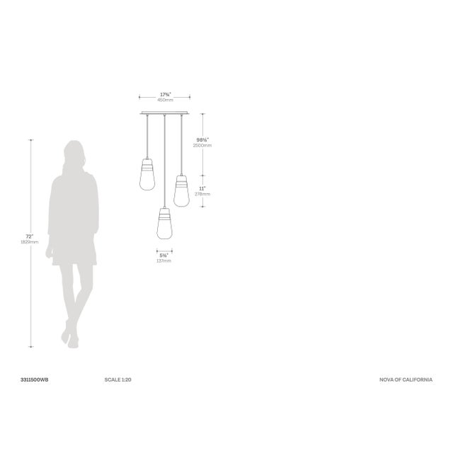 Sunset 3 Light Pendant Lamp - 27", Weathered Brass & Walnut For Sale - Image 4 of 7