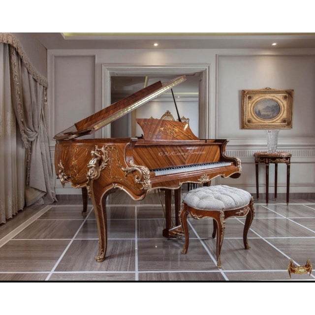Rococo Luxury Hand-Crafted Grand Piano Louis XV Style with Ornate Carvings & Matching Stool For Sale - Image 3 of 6