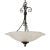 Large, iridescent glass in a flower pedal form holds three light sockets and has a distinctive white splatter pattern....