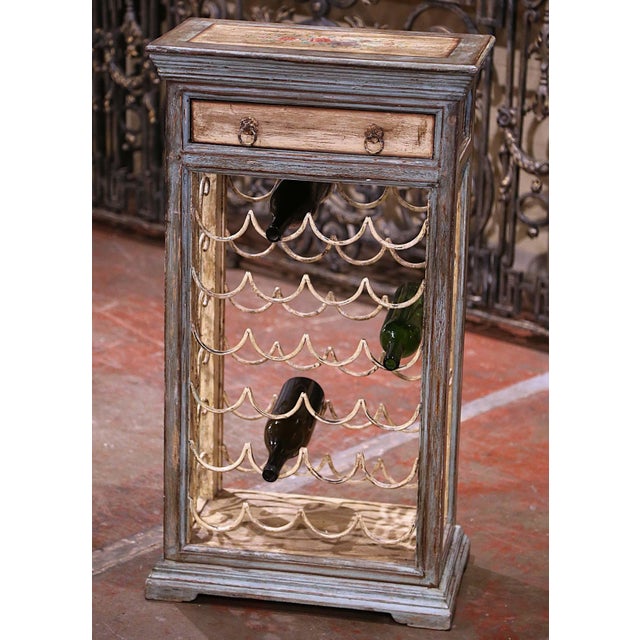 Mid-Century French Painted Wood and Wrought Iron Twenty-Four Bottle Wine Rack For Sale In Dallas - Image 6 of 11