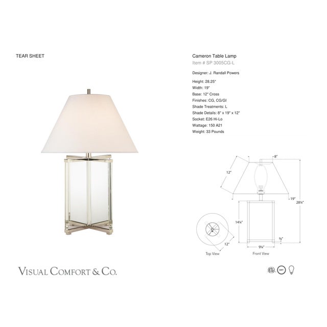 Modern J. Randall Powers by Visual Comfort Signature Cameron Table Lamp in Crystal and Polished Nickel with Linen Shade For Sale - Image 3 of 3