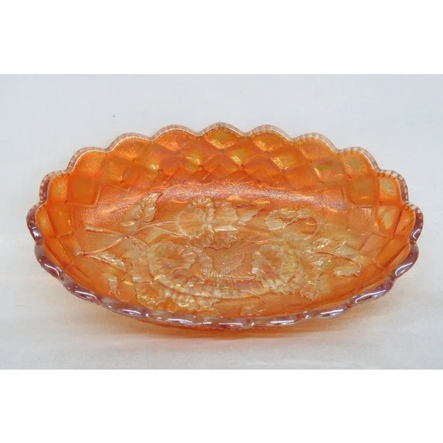 Mid-Century Modern Imperial Quilted Diamond Pansy Marigold Carnival Glass Candy Dish For Sale - Image 3 of 11
