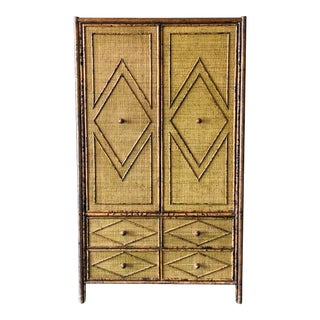 Bamboo and Grasscloth Armoire For Sale