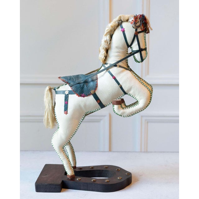 Off-white French Decorative Horse in Moleskin with Saddle and Harness, 20th Century For Sale - Image 8 of 12