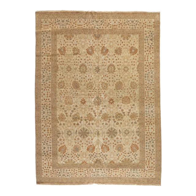 Late 20th Century Large Oversize Ivory Brown Egyptian Rug Persian Tabriz Design New For Sale