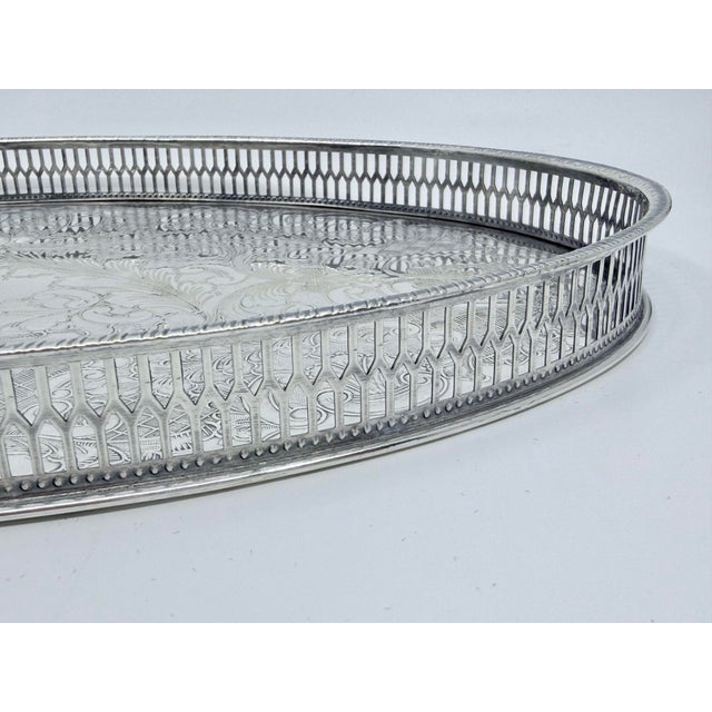 1980s Vintage Viners of Sheffield England Alpha Silver Plated Gallery Serving Tray For Sale - Image 5 of 9