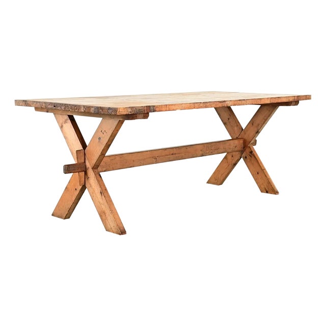 Swedish Early 20th Century Pine Trestle Table For Sale