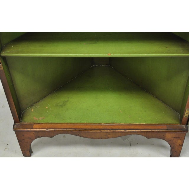 Antique English Adams Style Green Hand Painted Narrow Corner China Cabinet For Sale - Image 16 of 18