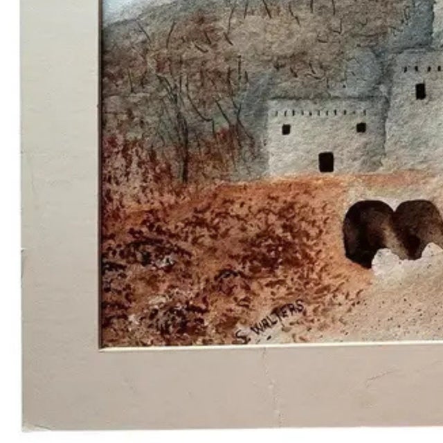 Vintage Southwestern Mesa Verde Cliff Dwellings Watercolor Painting Signed S. Walters For Sale - Image 4 of 6