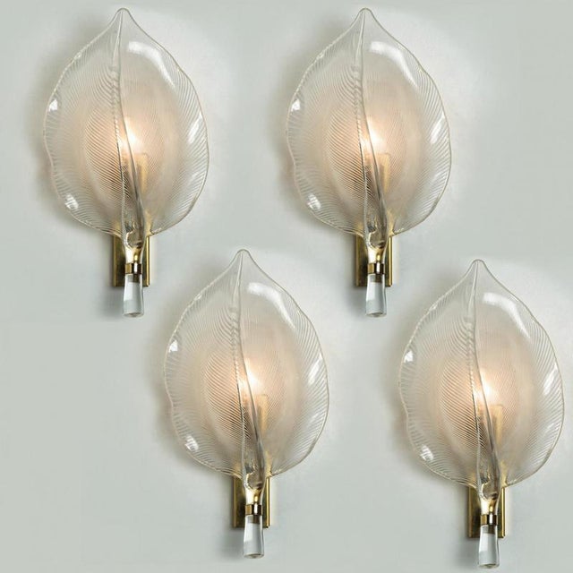 Metal Murano Glass Striated Leaf Wall Light attributed to Franco Luce, 1970 For Sale - Image 7 of 9