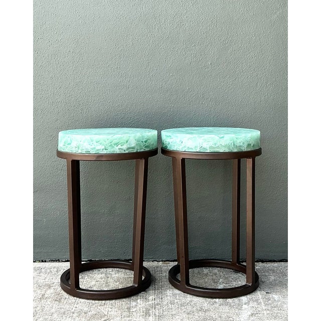 Vintage Stone and Metal Side Tables - Pair For Sale - Image 10 of 12