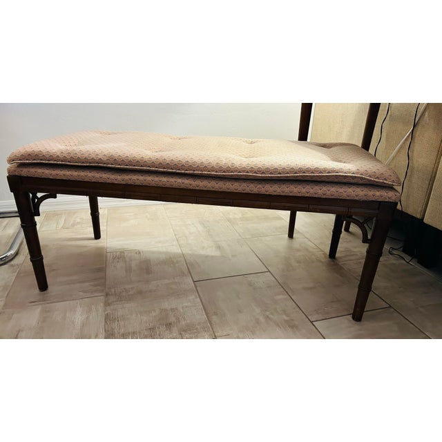 Brown 1980s Vintage Faux Bamboo Brown Upholstered Bench For Sale - Image 8 of 9