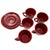 Set of five mid-century “La Linda” ceramic mugs with five matching saucers by Bauer, finished in a rich glossy burgundy...
