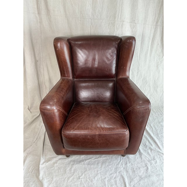 1990s Baxter Italian Brown Leather Club Armchair – Modern Sculptural Lounge Chair For Sale - Image 12 of 14