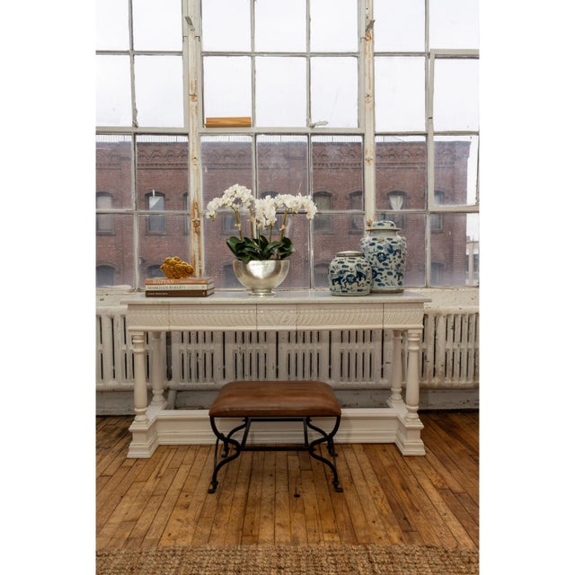 Traditional Hand Carved White Console With Marble Top For Sale - Image 3 of 3