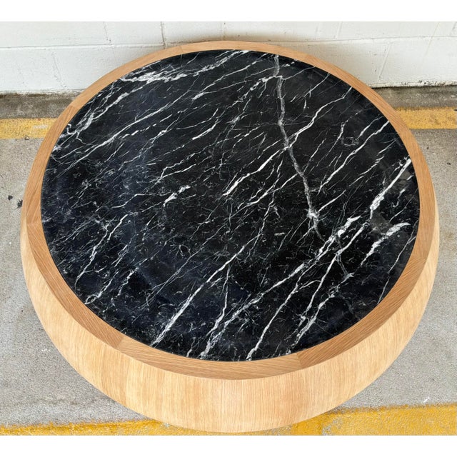 Baker Furniture Company Thomas Pheasant for Baker Modern Black Marble Drum Cocktail Table For Sale - Image 4 of 6