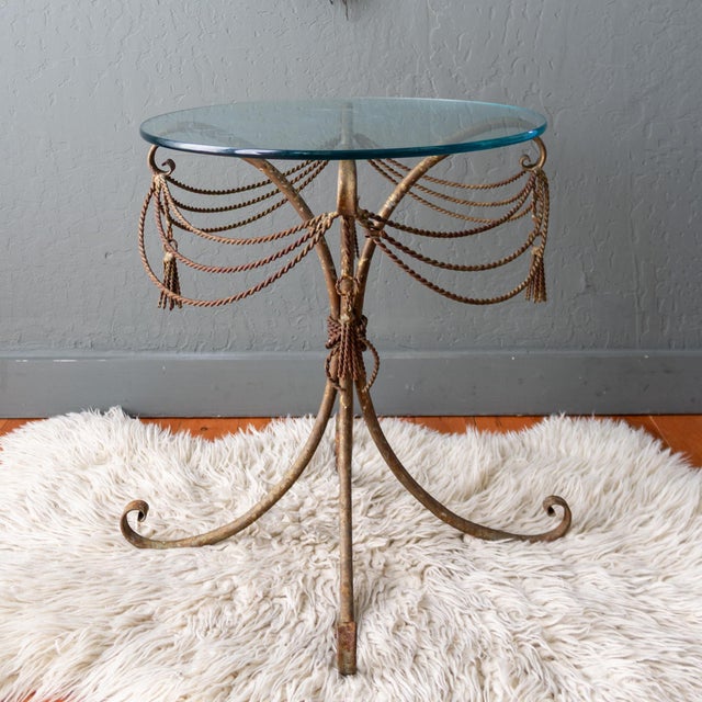 Italian Brass Rope and Tassel Rustic Outdoor Drinks Table For Sale - Image 13 of 18