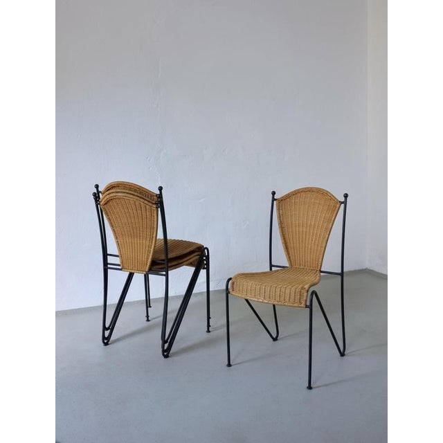 Wood Wicker and Iron Chairs from Frederick Weinberg, 1960s, Set of 4 For Sale - Image 7 of 7