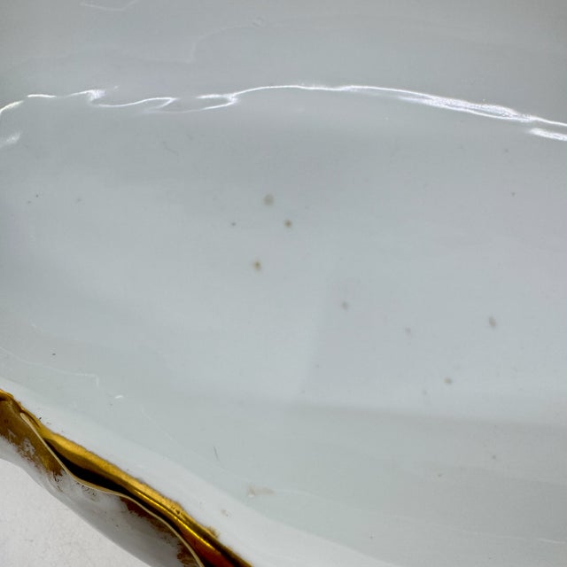 White Vintage Bavarian Gold Trimmed Porcelain Oval Claw Foot Bowl For Sale - Image 8 of 10