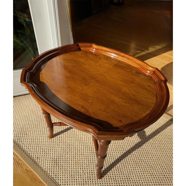 Wood Wooden Oval Side Table With Bamboo Style Legs For Sale - Image 7 of 14
