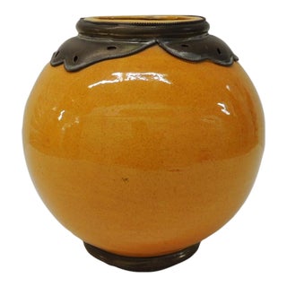 Vintage Bright Orange Moroccan Round Vase For Sale
