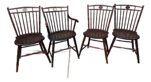 A Very Rare Set of 4 Inlaid Birdcage and Butterfly Windsor Chairs, Philadelphia, Circa 1810's