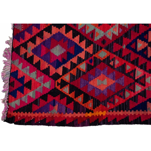 Vintage Kilim Handmade Flatweave Multicolor Geometric Wool Runner 3' 3'' X 10' 10'' For Sale - Image 4 of 11