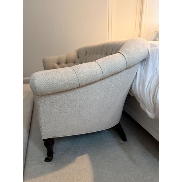 Traditional Lee Industries Tufted Linen Loveseat For Sale - Image 3 of 11