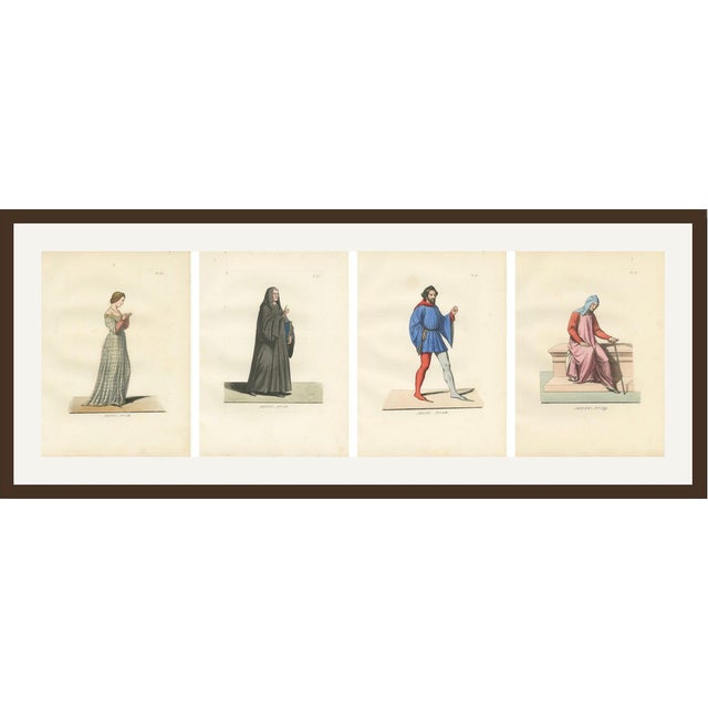 Bonnard, Medieval Figures Costume & Daily Life, Handcolored Engravings, 1845, Set of 4 For Sale
