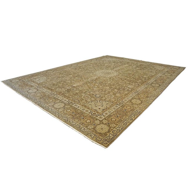 Condition: Antique Circa: 1930s Origin: Persia Design: Tabriz Actual Size: 10.0 X 13.0 Color: Tan, Brown, Ivory Content: Wool