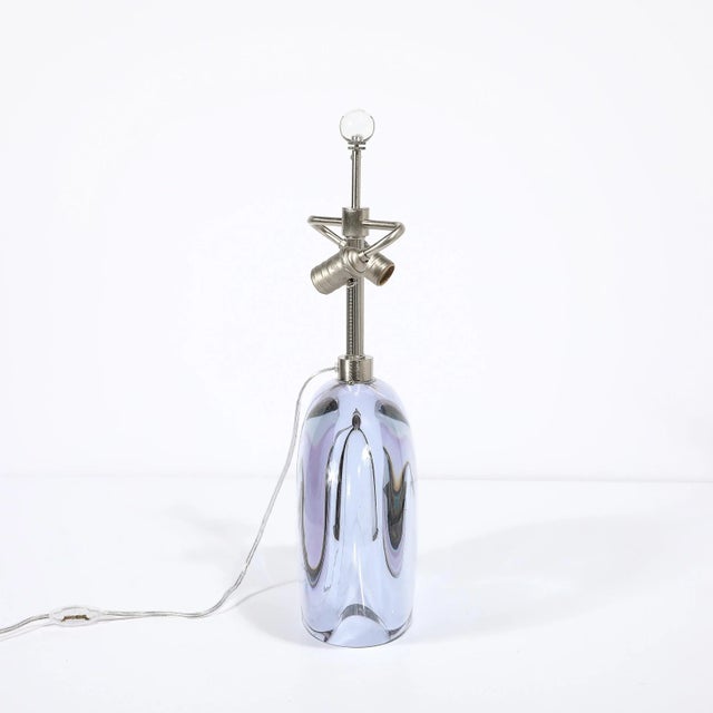 Pair of Modernist Hand-Blown Murano Pale Lavender Glass & Nickel Table Lamps For Sale - Image 11 of 12