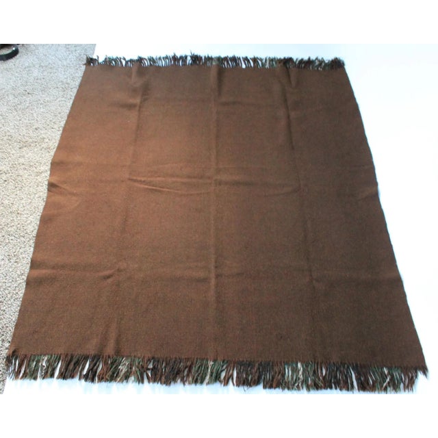 Mid 20th Century Vintage Army Green & Brown Plaid Wool Blanket For Sale - Image 5 of 15
